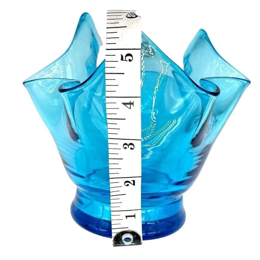 Vintage Bischoff Blue Handkerchief Vase 5.5x6
